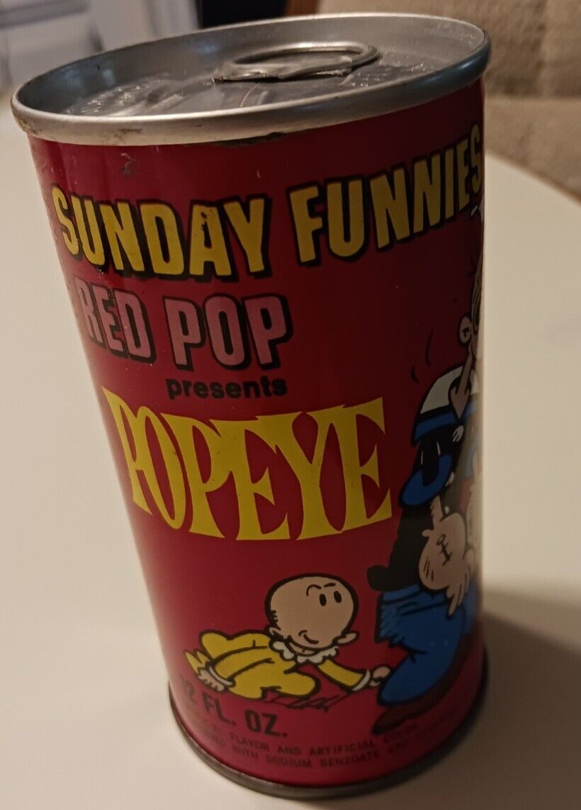 RARE Sunday Funnies Red Pop Popeye Metal Can Olive Oil Excellent Condition Comic