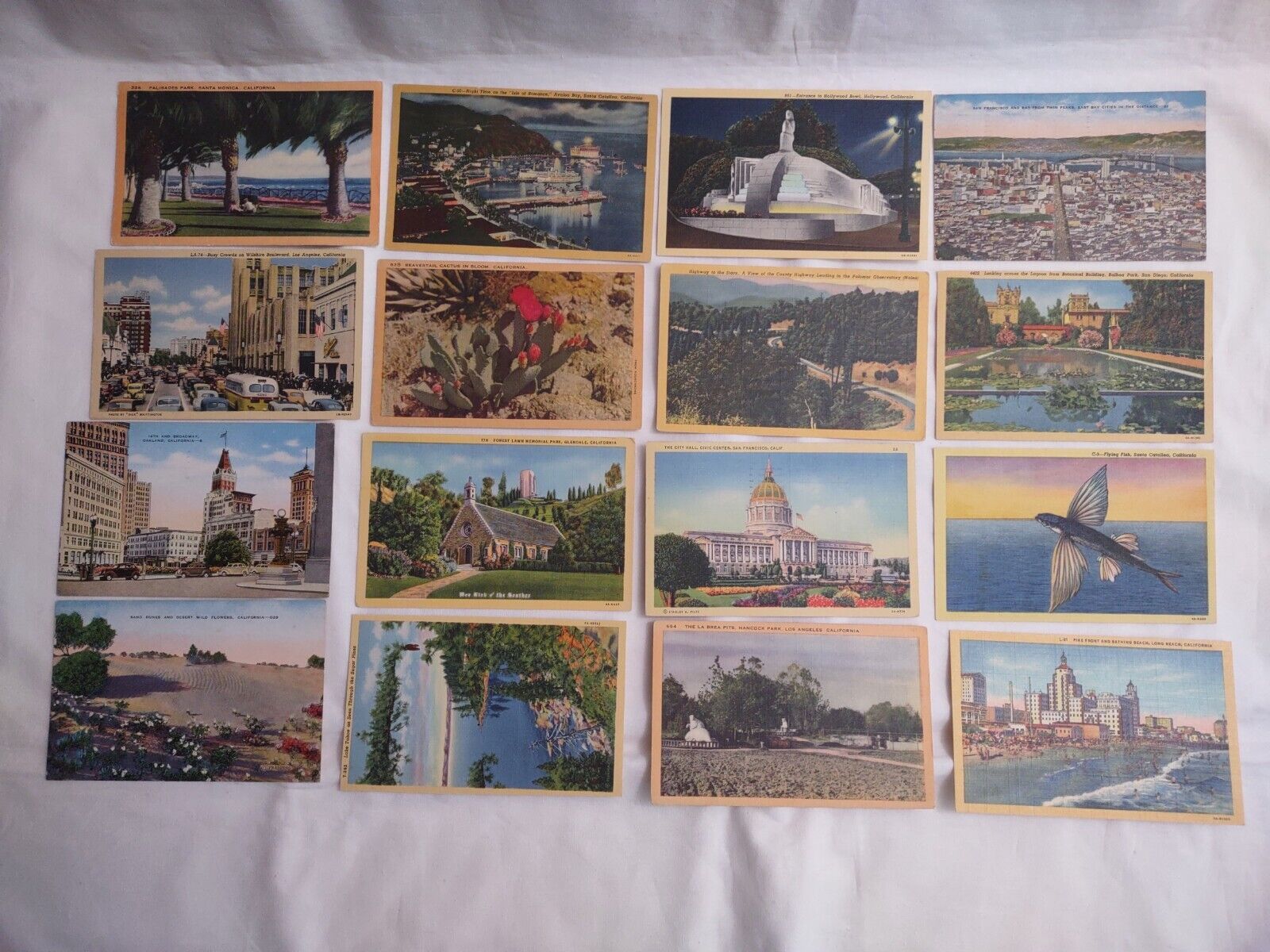 Vintage Lot Of 16 California Linen Postcards Oakland Glendale Hollywood Views 