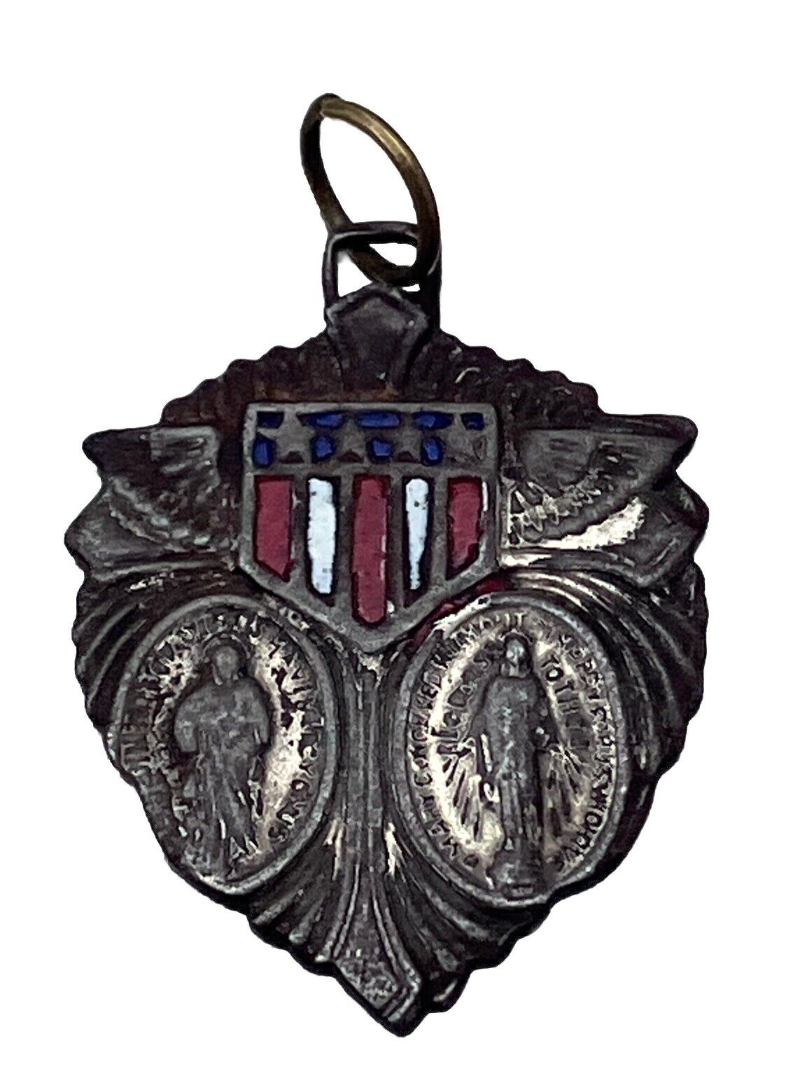 Vintage Catholic 2 Way Cross Shield Religious Medal