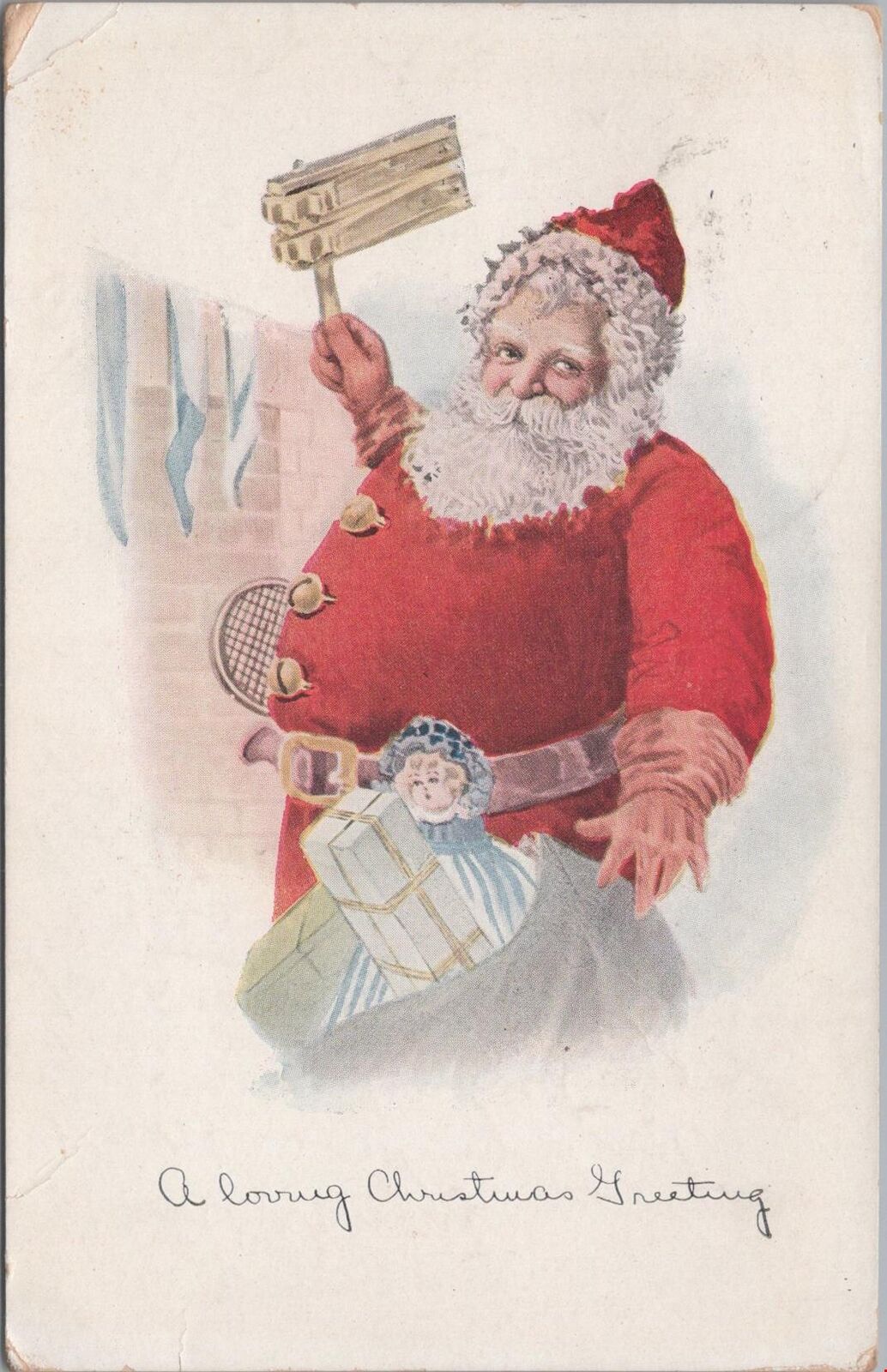 Postcard A Loving Christmas Greeting Santa Claus + Toys 