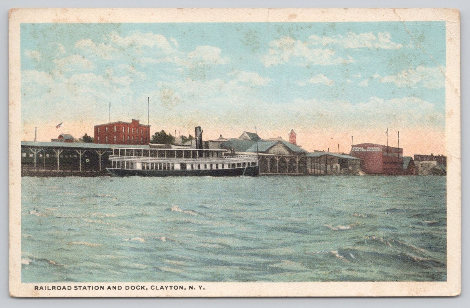 Postcard Railroad Station And Dock Clayton New York
