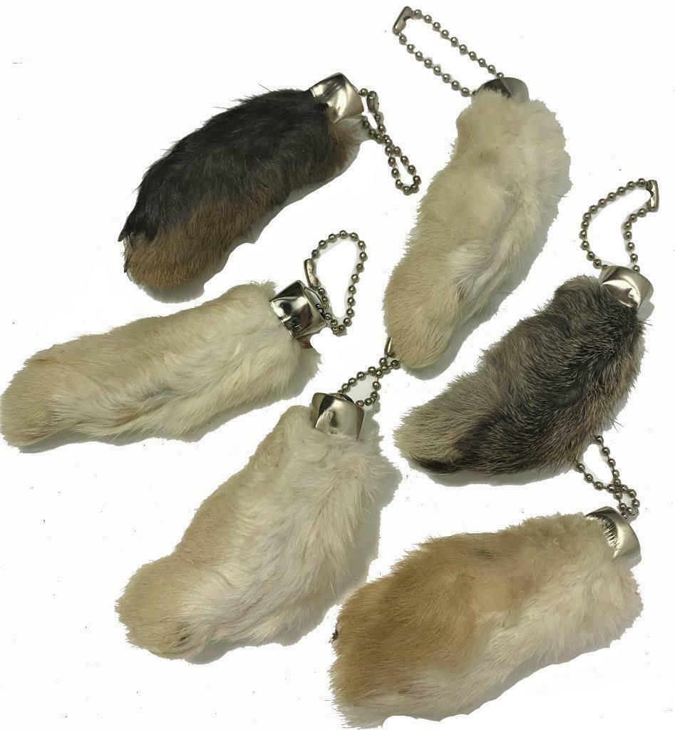 10pc  NATURAL COLOR RABBIT  FEET KEY CHAINS talisman bunny foot lucky key chain