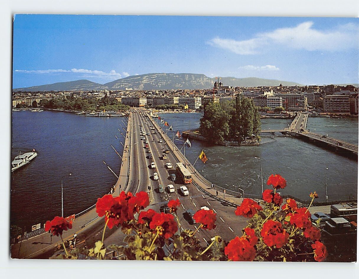 Postcard Mont-Blanc Bridge, I\'lle Rousseau & St-Pierre Cathedral, Switzerland