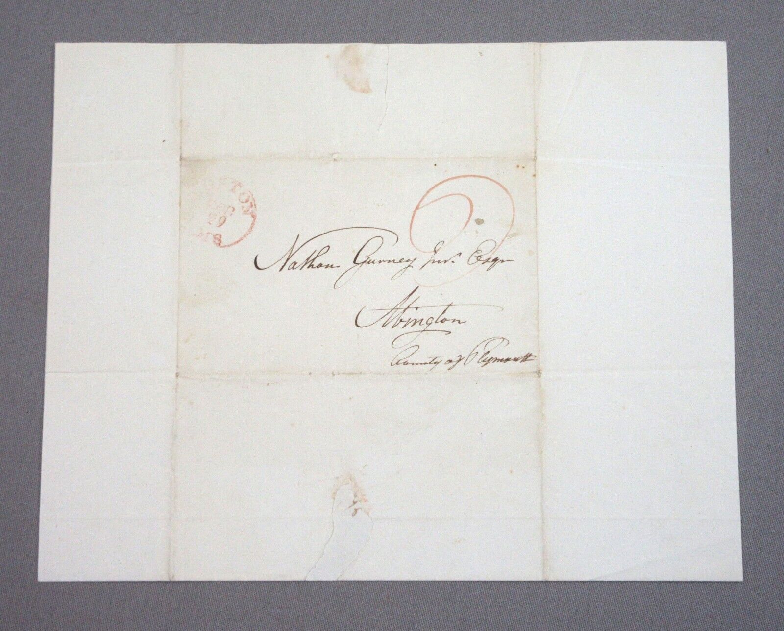 Stampless Cover & Letter Re: Business Dated 1820 - Boston to Abington, MA.