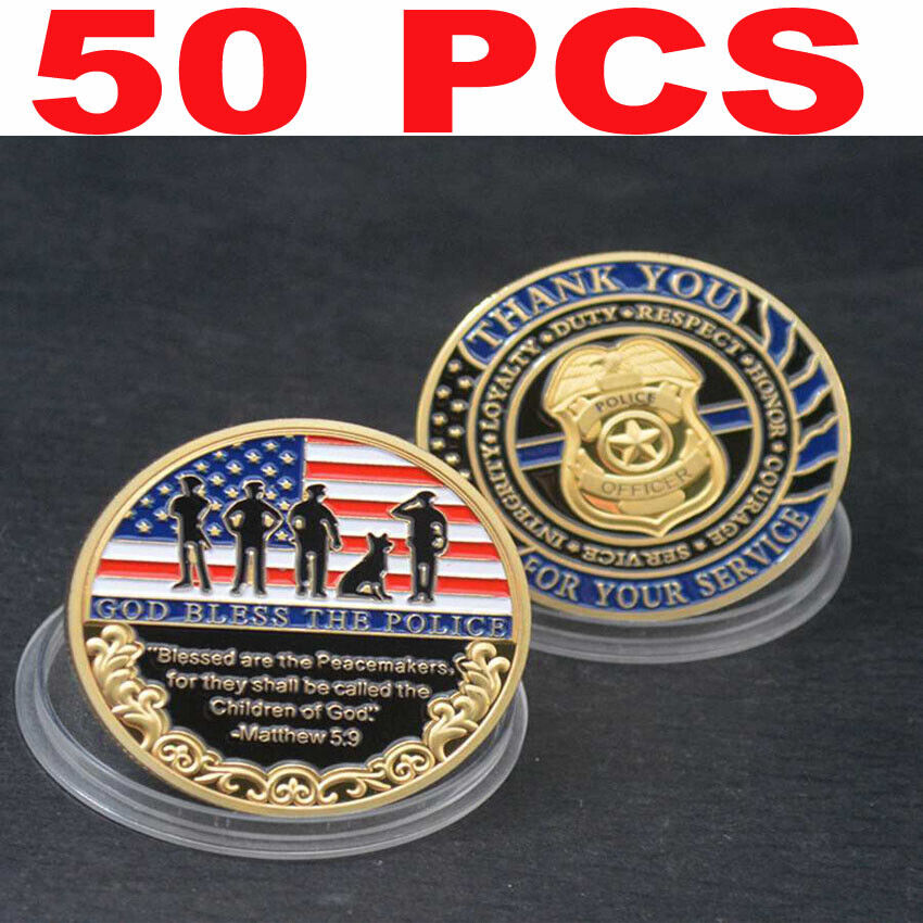 50PCS Thank You for Your Service God Bless The Police Challenge Coin Souvenir