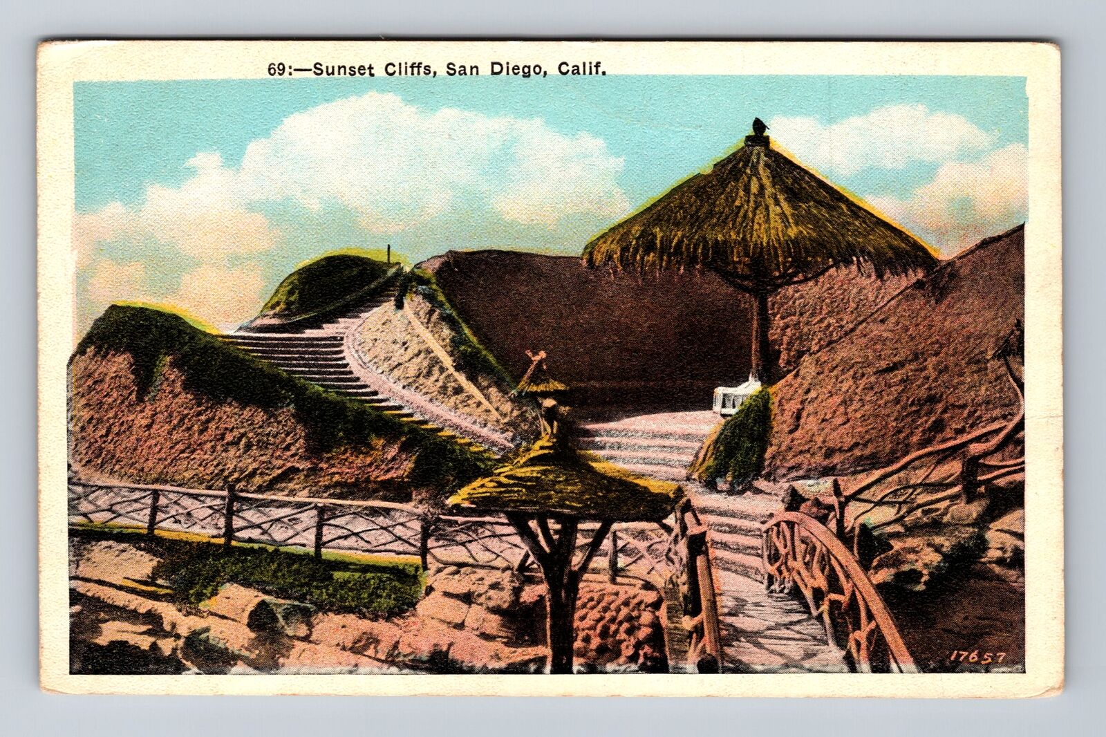 San Diego CA- California, Sunset Cliffs, Antique, Vintage Postcard