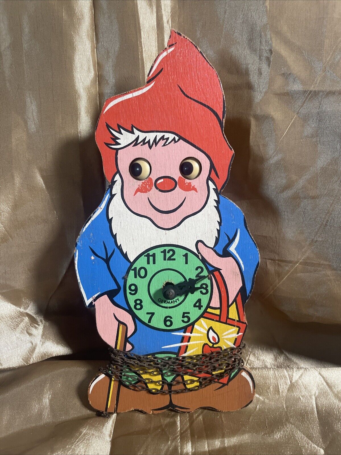 Vintage Wooden Gnome Moving Eye Clock Western Germany