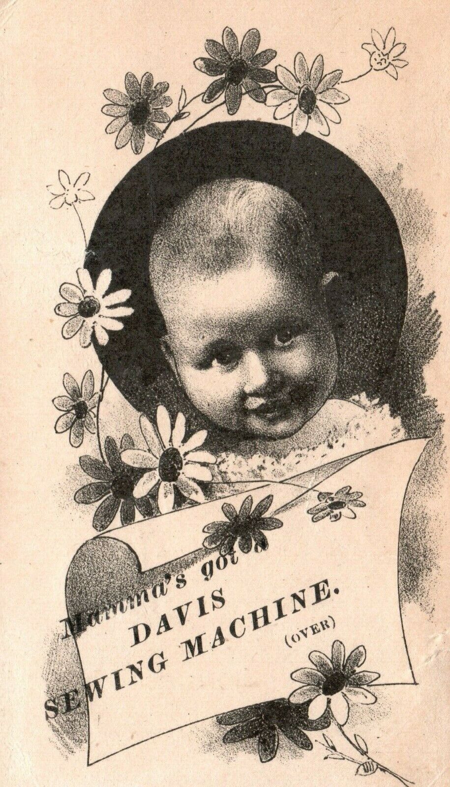 1880s-90s Baby Portrait Momma's Got Davis Sewing Machine New England Branch