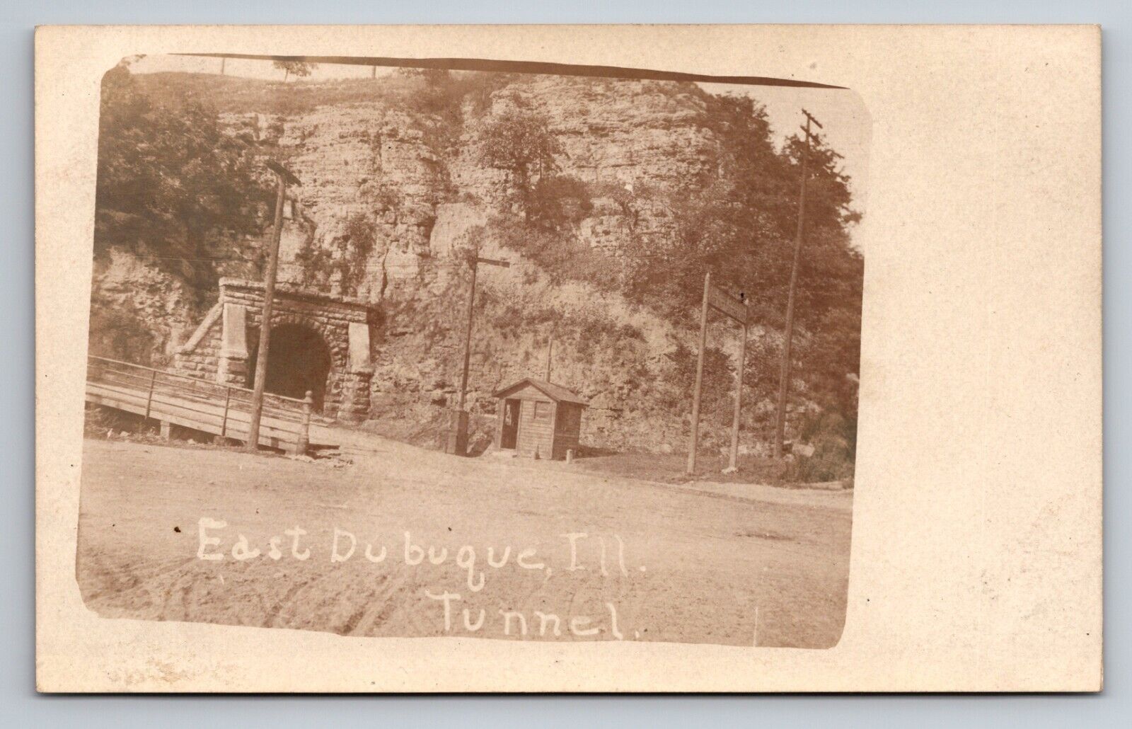 Train Tunnel East Dubuque Illinois Vintage Unposted RPPC Postcard