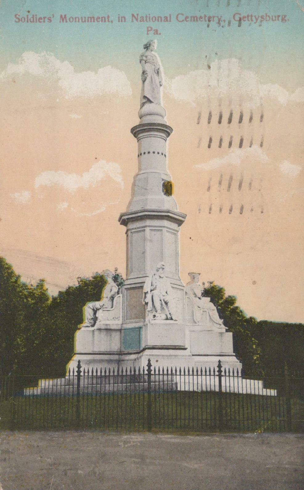 Postcard Soldiers\'  Monument National Cemetery Gettysburg PA 1914