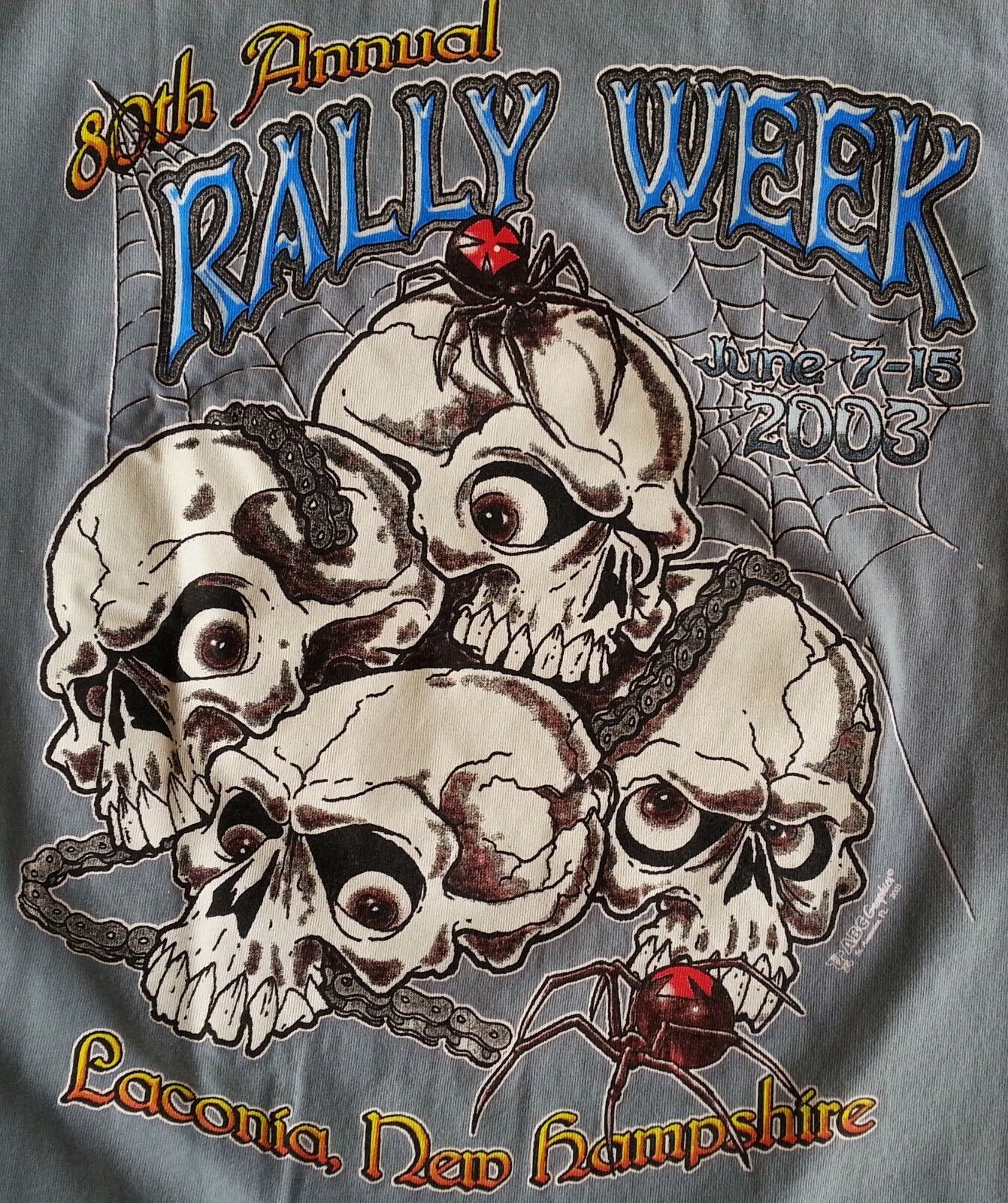 Skulls Biker Tee Shirt Laconia Bike Rally Week 2003 Lrg Motorcycle New Hampshire