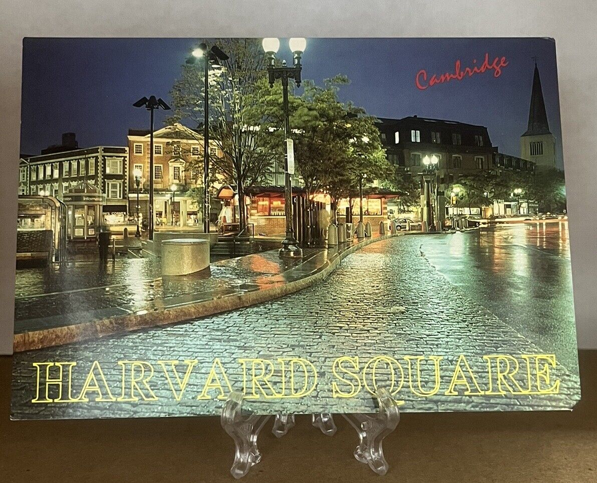 Postcard Harvard Square Rainy Night Massachusetts Ave. Cambridge Mass.