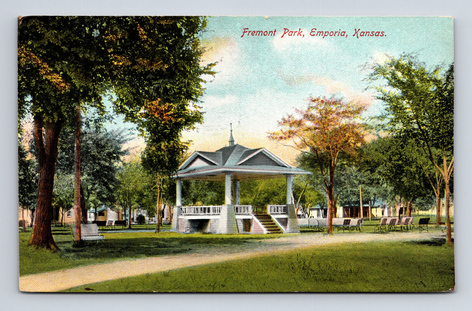 c1908 Emporia Kansas KS Fremont Park Pavilion Eckdall & McCarty Postcard