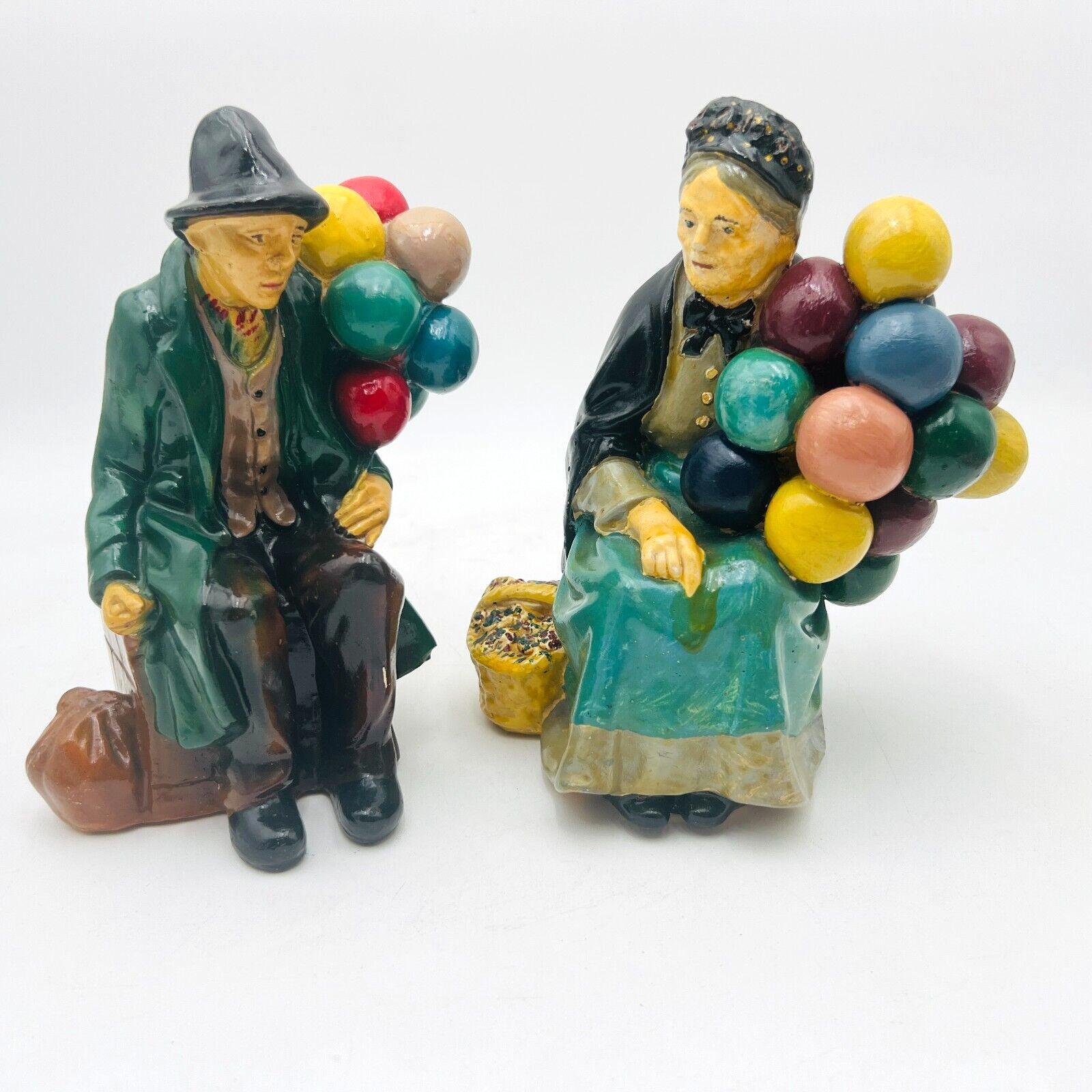 Vintage  The Balloon Man & The Old Lady Balloon Seller  Chalkware  Lot  2