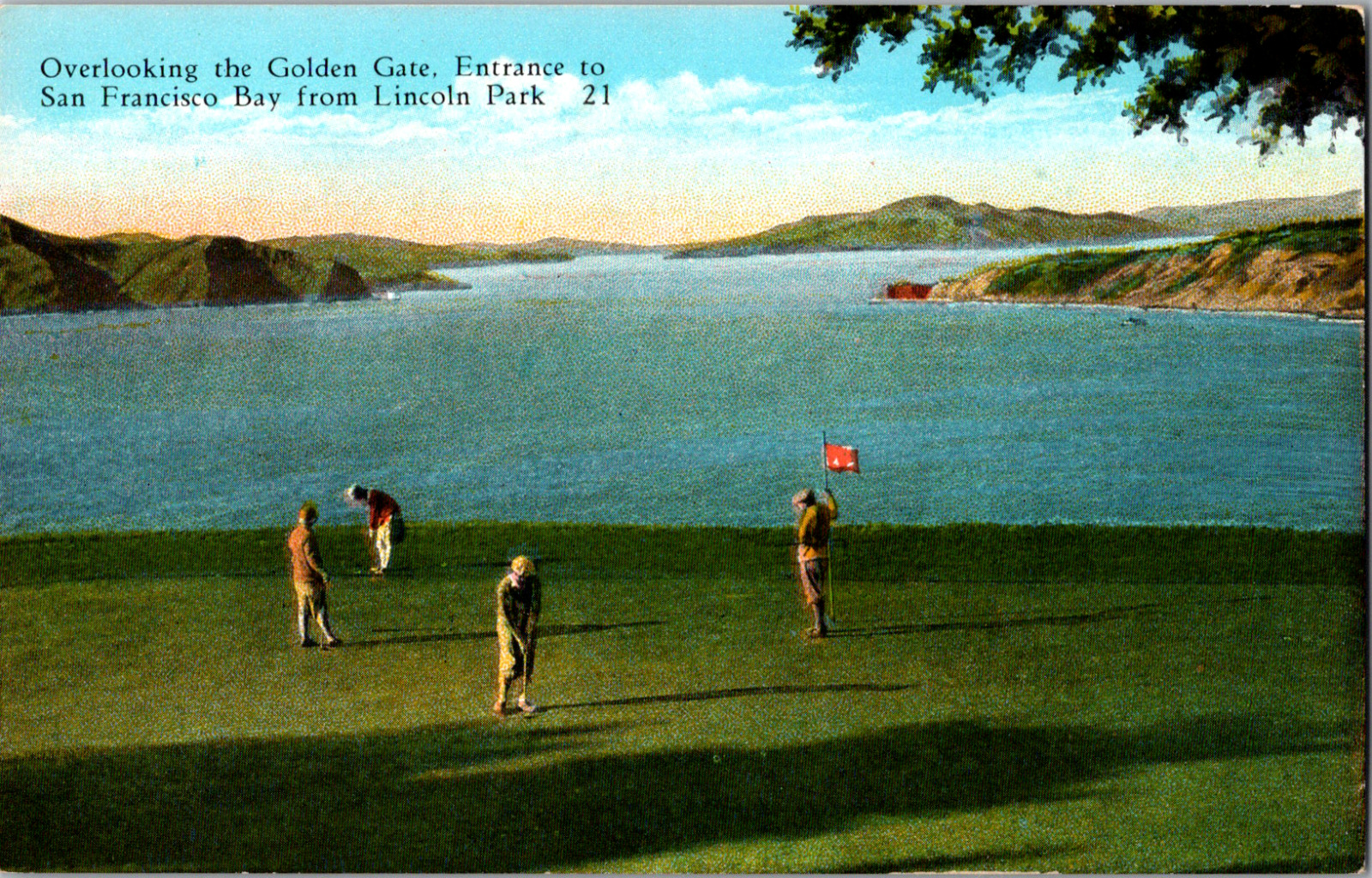 Vintage 1920\'s Golfers Putting Green Golden Gate Entrance San Francisco Postcard