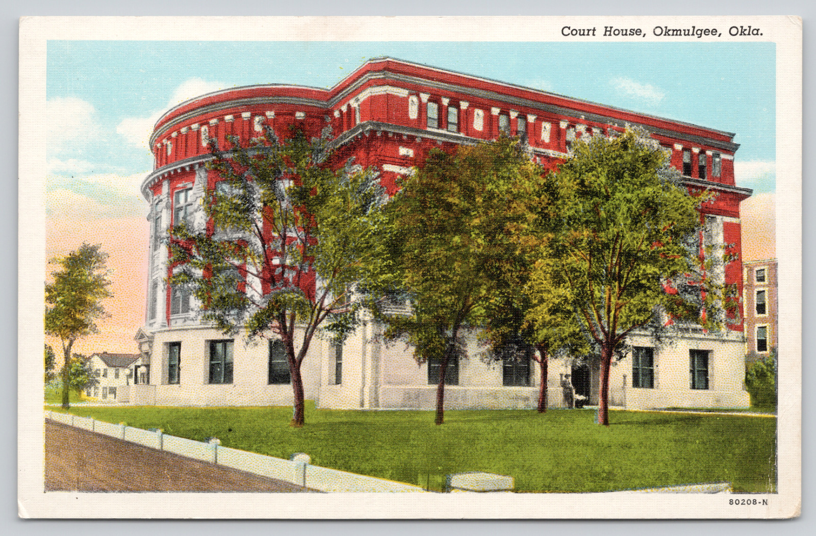 Postcard Okmulgee, Oklahoma, Court House, Linen A1021