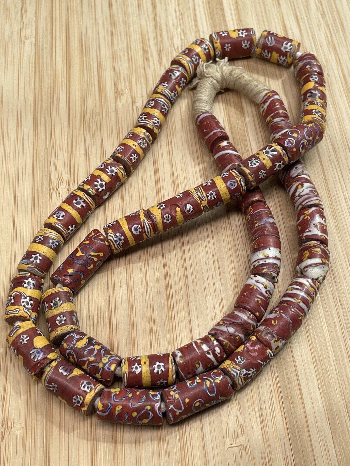 African Trade Beads Venetian 43 Matching Red Mahogany Fancy Long Strand