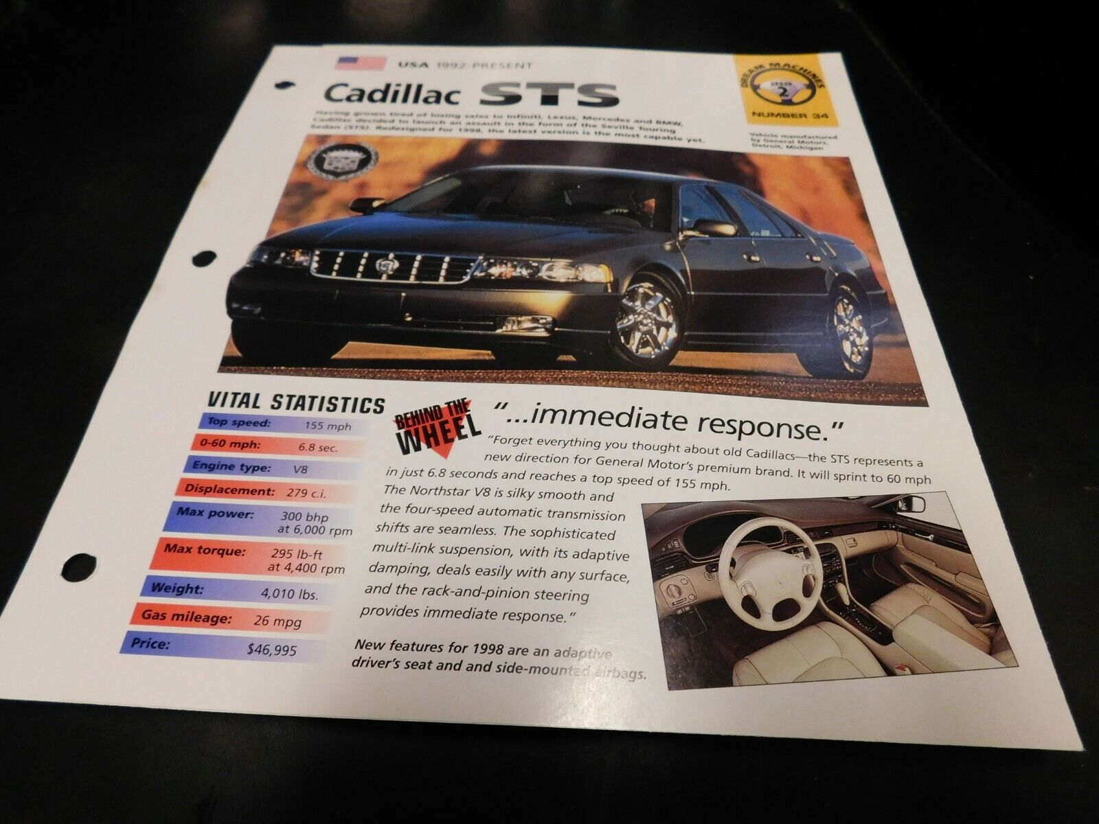 1992+ Cadillac Seville STS Spec Sheet Brochure Photo Poster 