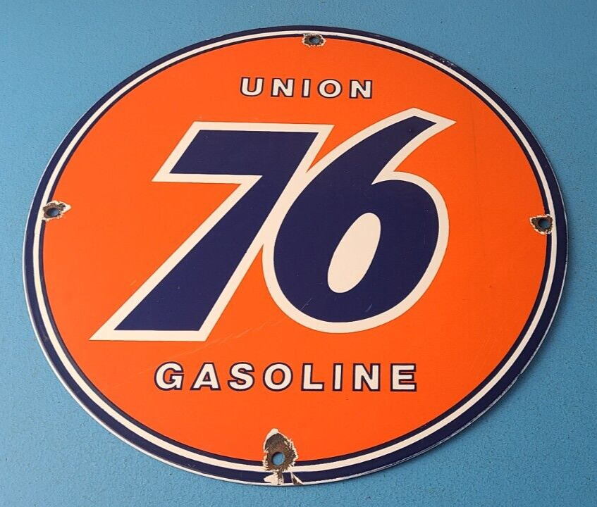 Vintage Union 76 Gasoline Sign - Porcelain Gas Motor Oil Service Pump Sign