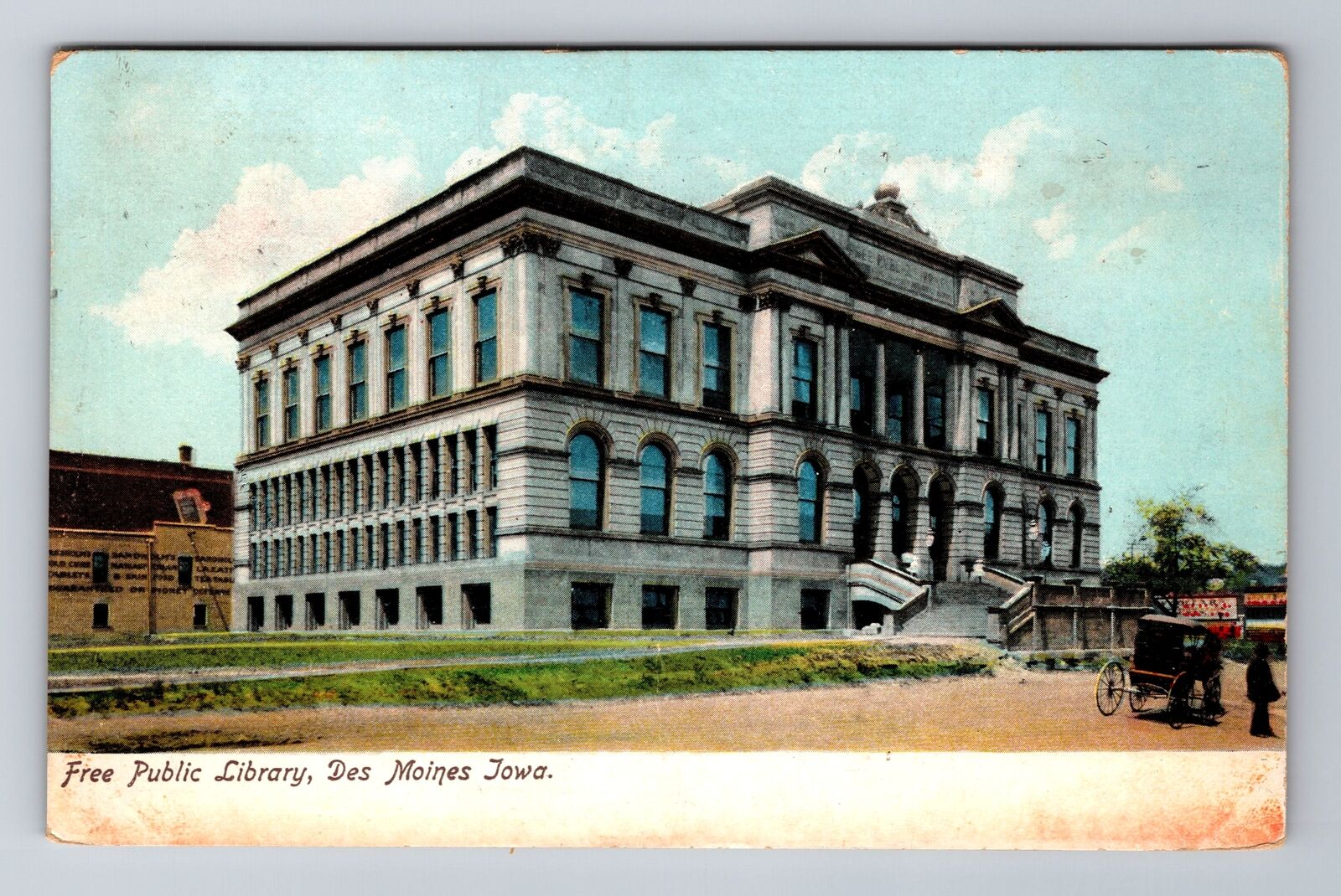Des Moines IA-Iowa, Free Public Library, Antique c1908 Vintage Souvenir Postcard