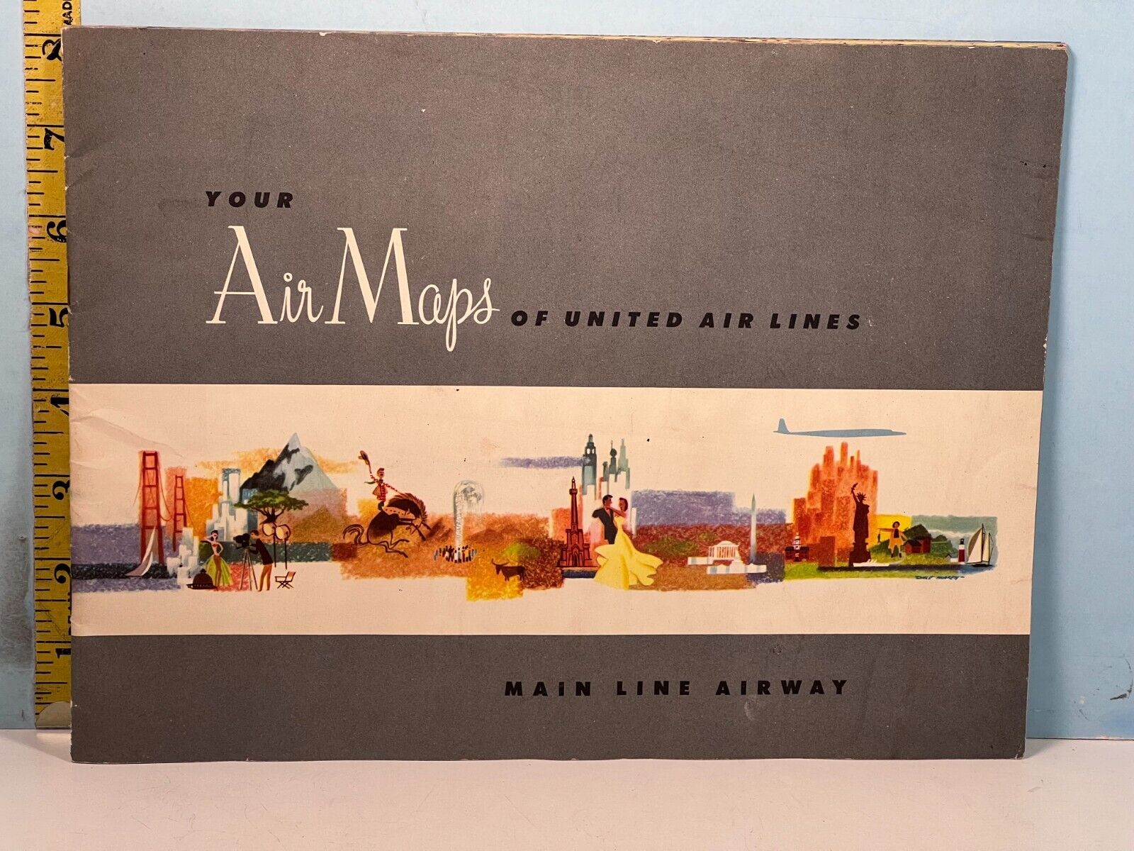 1955 Air Maps of United Airlines Main Air Lines Booklet Coast to Coast & Hawaii