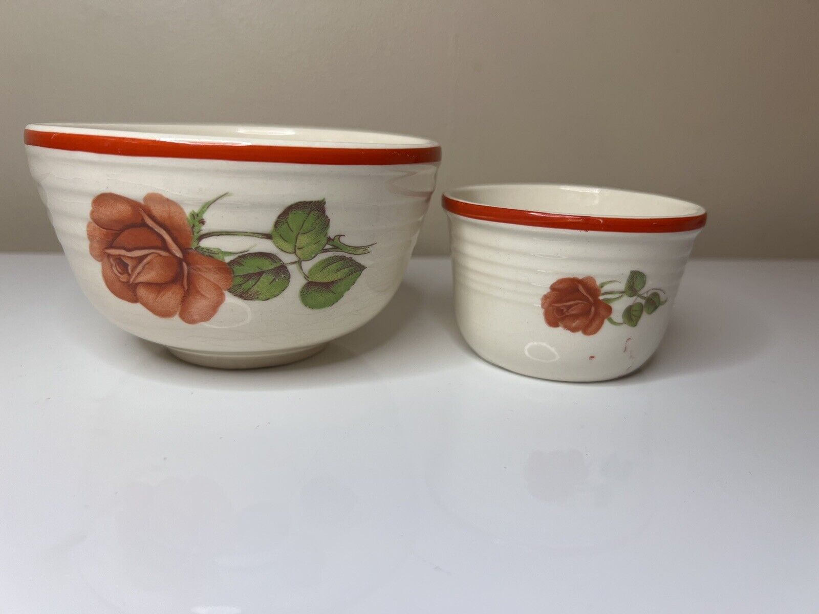 Bake Oven Vintage Bowls Nesting Mixing Floral Rose Design