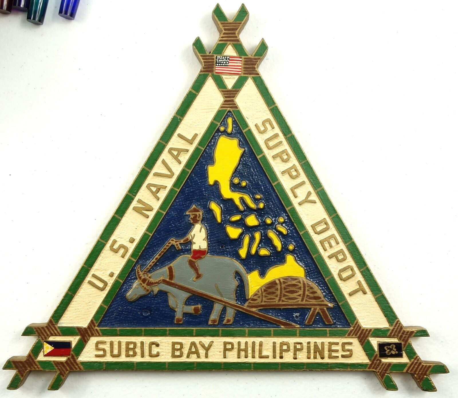 US Naval Supply Depot Base Subic Bay Philippines Wood Insignia Hand Painted Sign