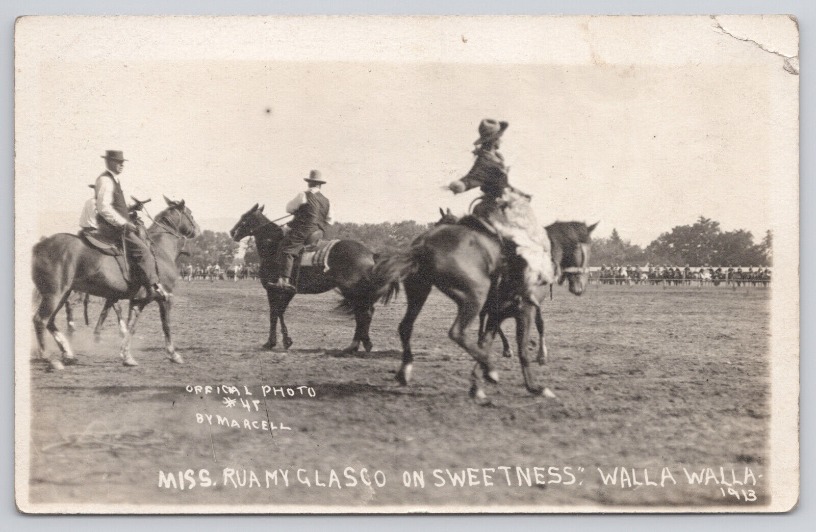 Walla Walla Frontier Days 1913 Cowgirl Rodeo By Marcell RPPC Real Photo Postcard