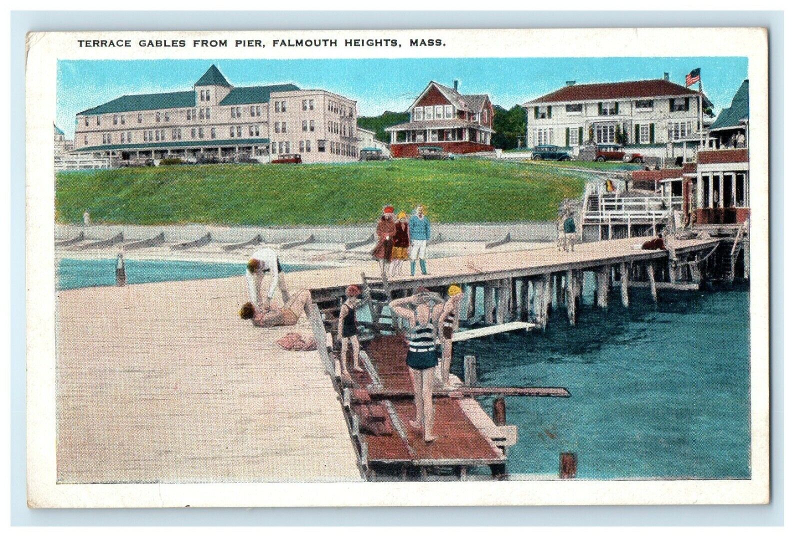 1934 Terrace Gables from Pier, Falmouth Heights, Massachusetts MA Postcard