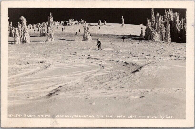 1940s MT. SPOKANE SKI AREA Washington Photo RPPC Postcard Skiers / Ski Lift View