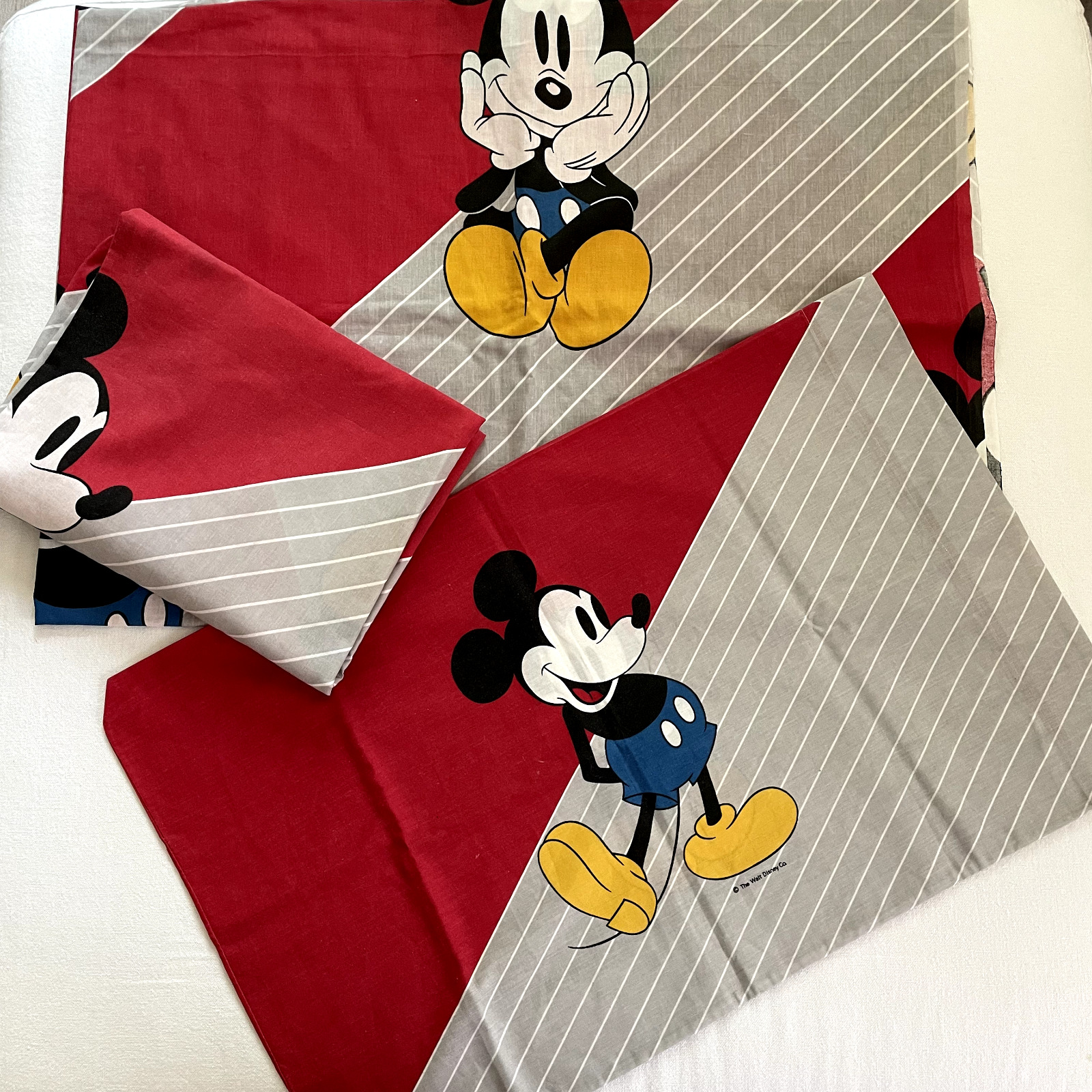 Vintage Walt Disney MICKEY MOUSE Twin Bed 3 pc Sheet Set Pillow Case Fitted
