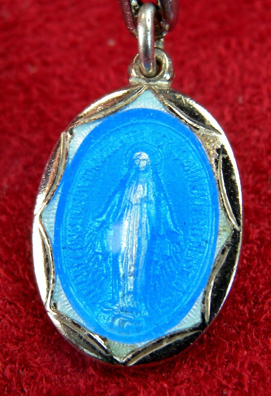 Carmelite Nuns Lourdes Pilgrimage Sterling Blue Enamel Catholic Miraculous Medal