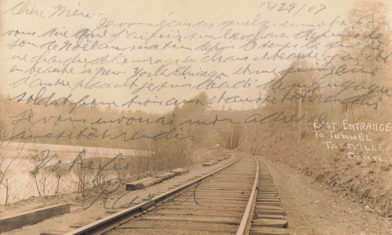 East Entrance Tunnel Taftville Connecticut Railroad Tracks 1907 Real Photo RPPC