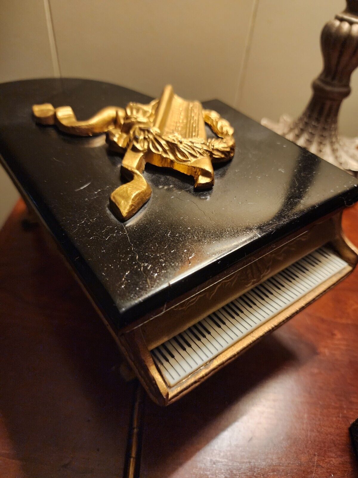 Vintage Thorens Grand Piano Swiss Music Box Black Top 