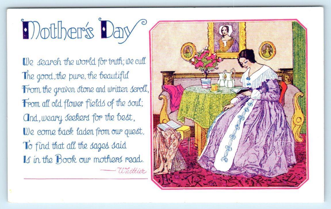MOTHER'S DAY ~ Whittier Poem THE BOOK OUR MOTHERS READ c1910s  Postcard