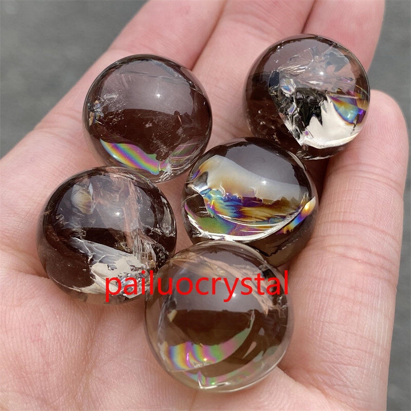 5pcs Natural Smoky Quartz sphere Rainbow Crystal Ball Reiki Healing Gem 18mm+