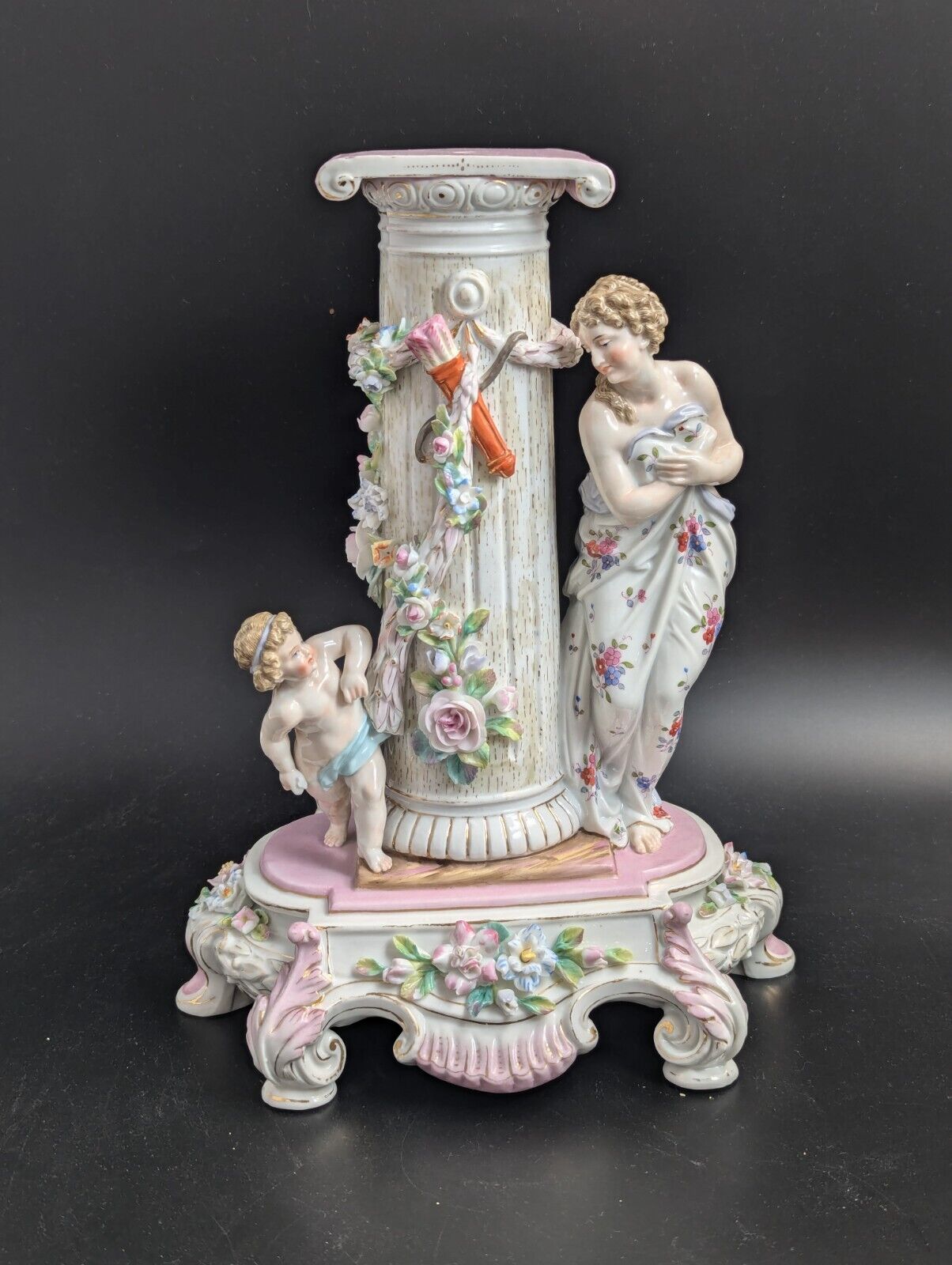 Antique figurine of Cupid and Venus, Volkstedt porcelain, mid 19th century