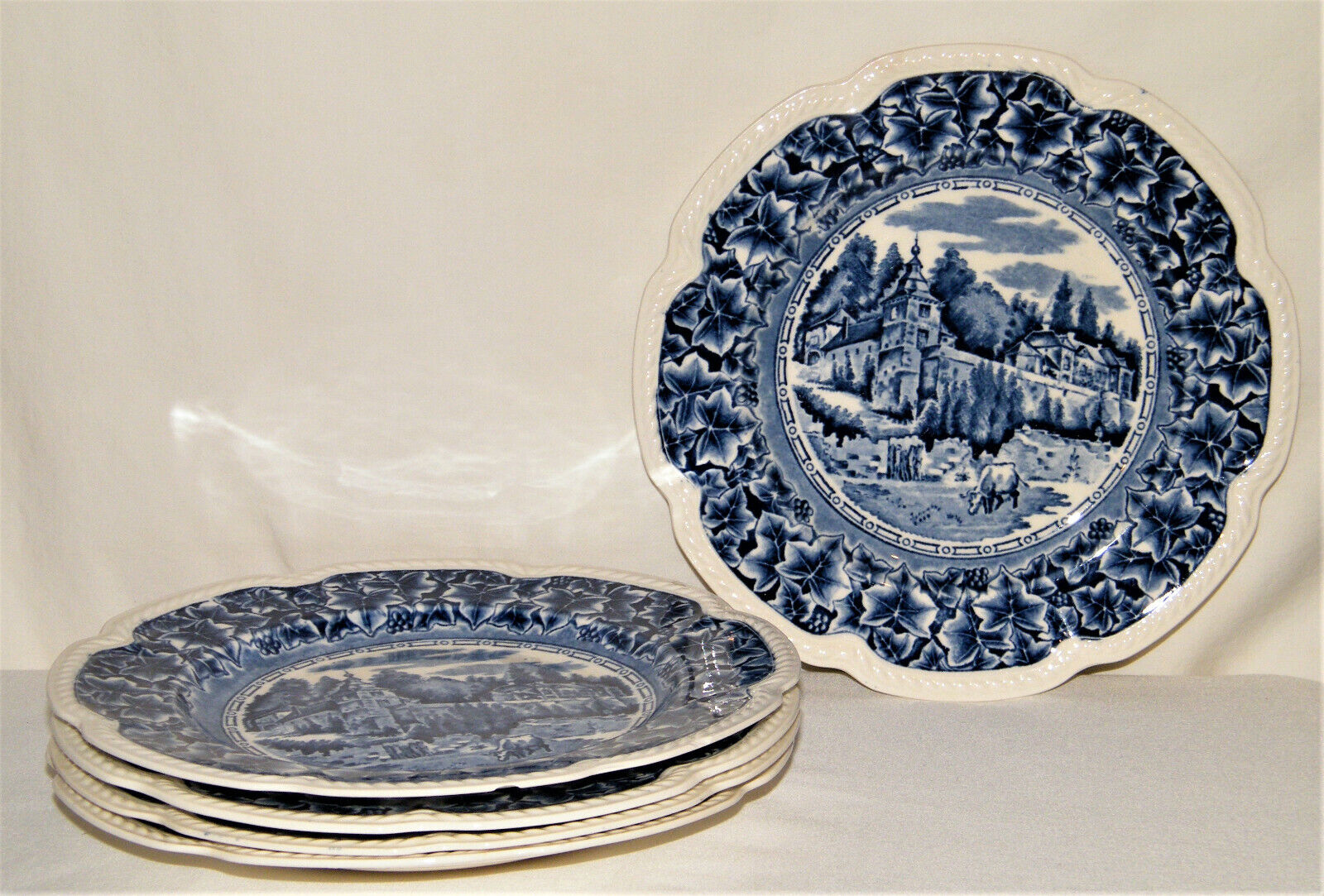 RARE Vintage HTF Set (5) PETRUS REGOUT MAASTRICHT PLATES 1944 CANNE Holland Blue
