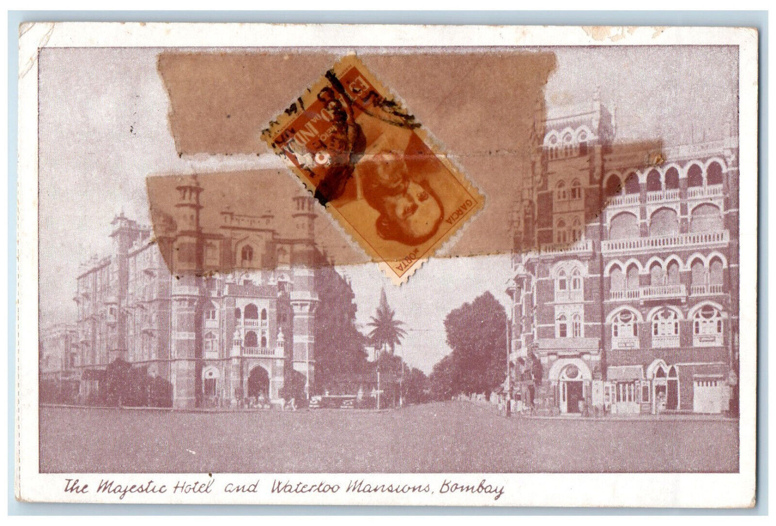 c1920's The Majestic Hotel and Waterloo Mansions Bombay India Postcard