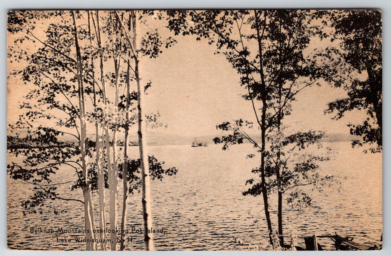 c1910s Belknap Mountains Pot Isalnd Winnisquam Lake NH Antique Postcard