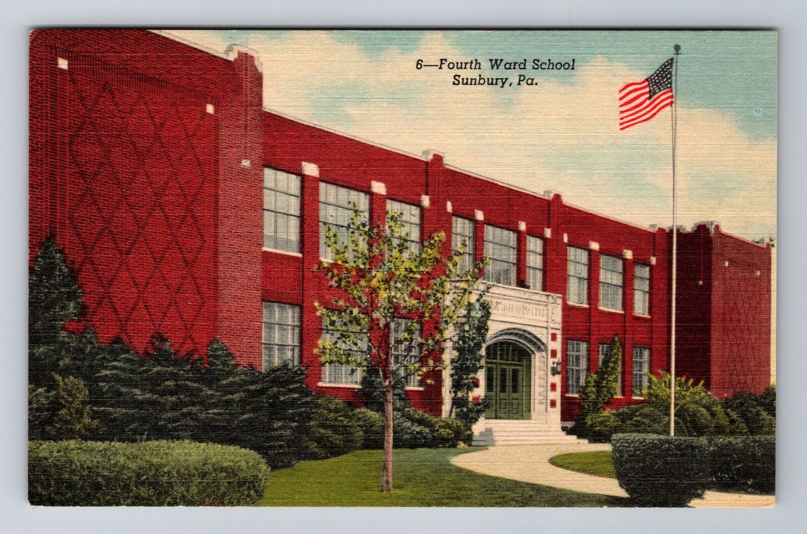 Sunbury PA-Pennsylvania, Fourth Ward School, Antique Vintage Souvenir Postcard