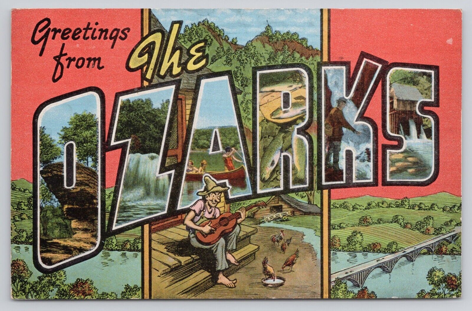 Greetings from the Ozarks Large Letters 1950 Postcard