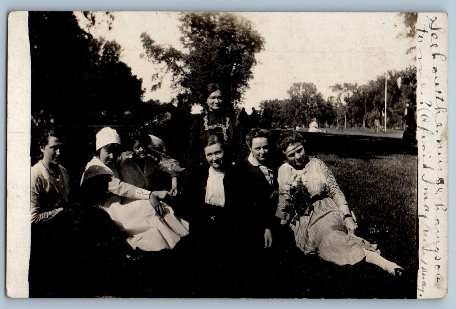 c1910's Postcard RPPC Photo Nurse State Hospital Lawn Posted Antique