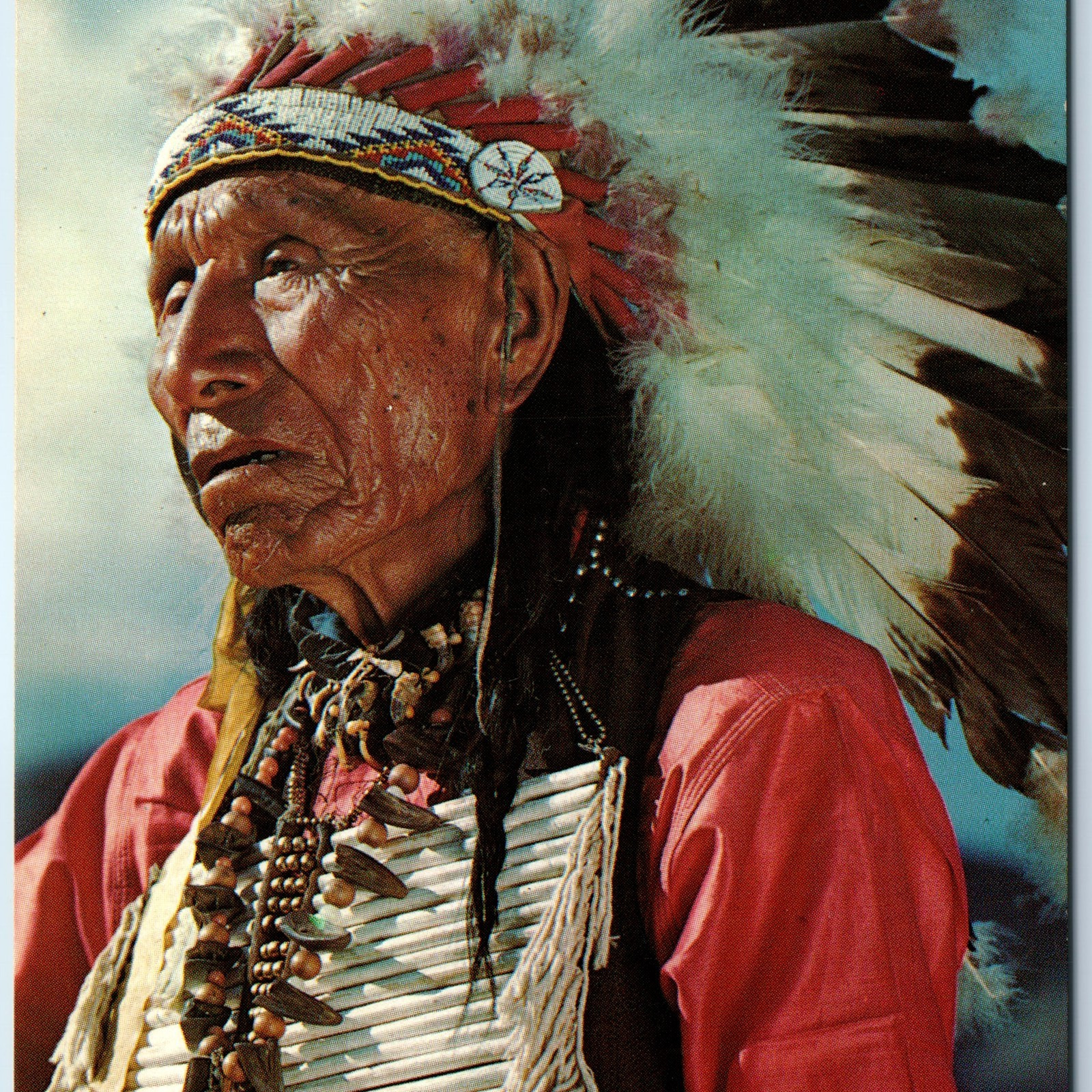 c1960s Indian Man Native American Chief Elder Full Headdress Chrome Photo A264