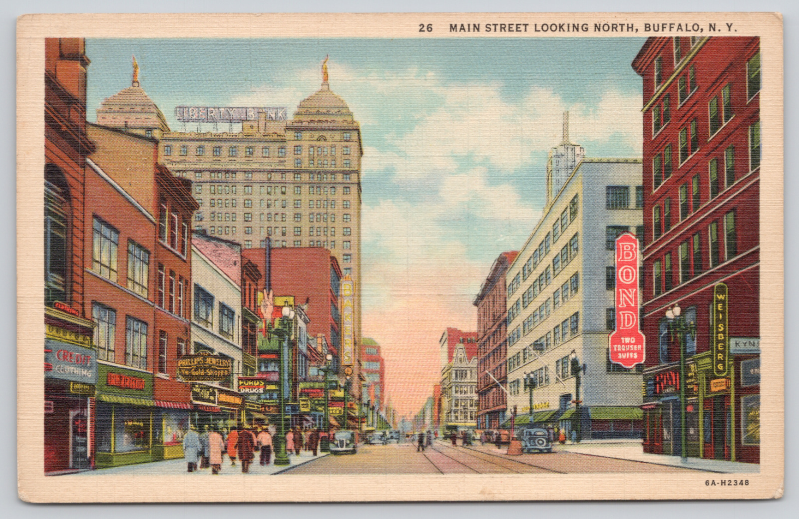 Postcard Buffalo, New York, Main Street Looking North, Linen,  A953