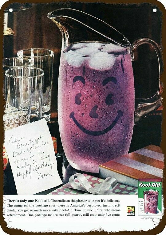 1960 KOOL-AID Purple Smile Pitcher Vintage-Look *DECORATIVE REPLICA METAL SIGN*