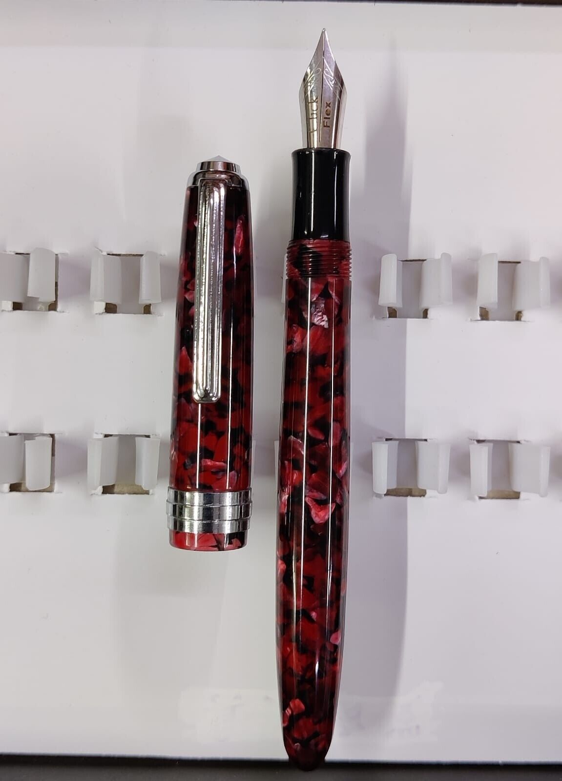 Click Falcon  handmade premium acrylic fountain pen Ruby Red Flex Nib Converter