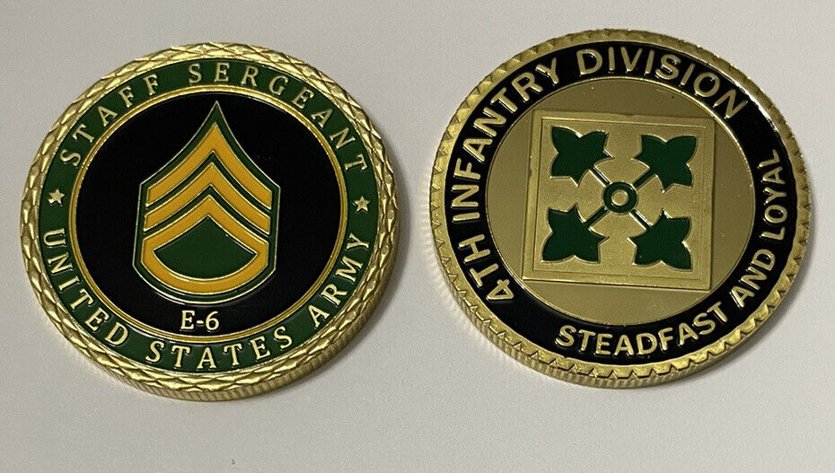 US Army Staff Sergeant SSG Rank W/  4th Infantry Division 4ID  2x Challenge Coin