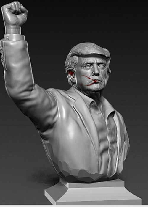 Donald Trump Fist Pump Fight Marble 3D Print Statue PA Shooting DJT 2024 182mm