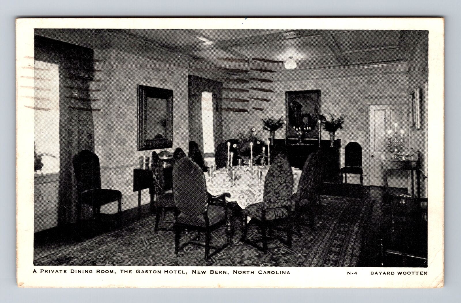 New Bern NC-North Carolina, Dining Room, Gaston Hotel, Vintage c1937 Postcard